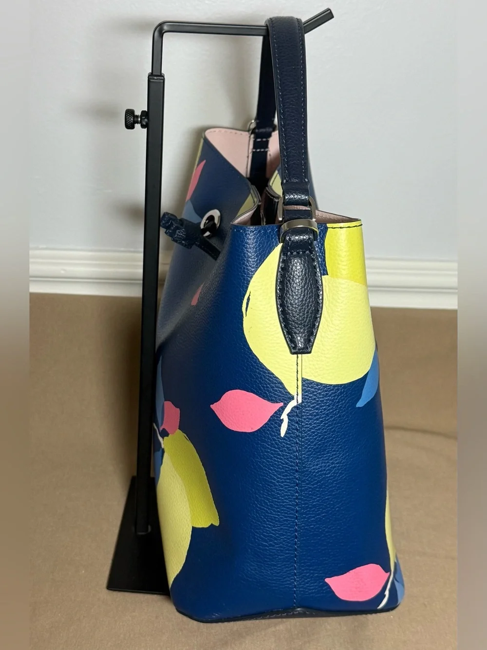 🍋Kate Spade Eva Lemon Zest Large Bucket Bag - Navy Blue Multi-Color